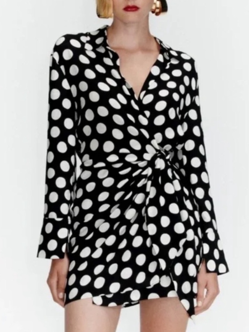 Zara Black and White Polka Dot Wrap Dress